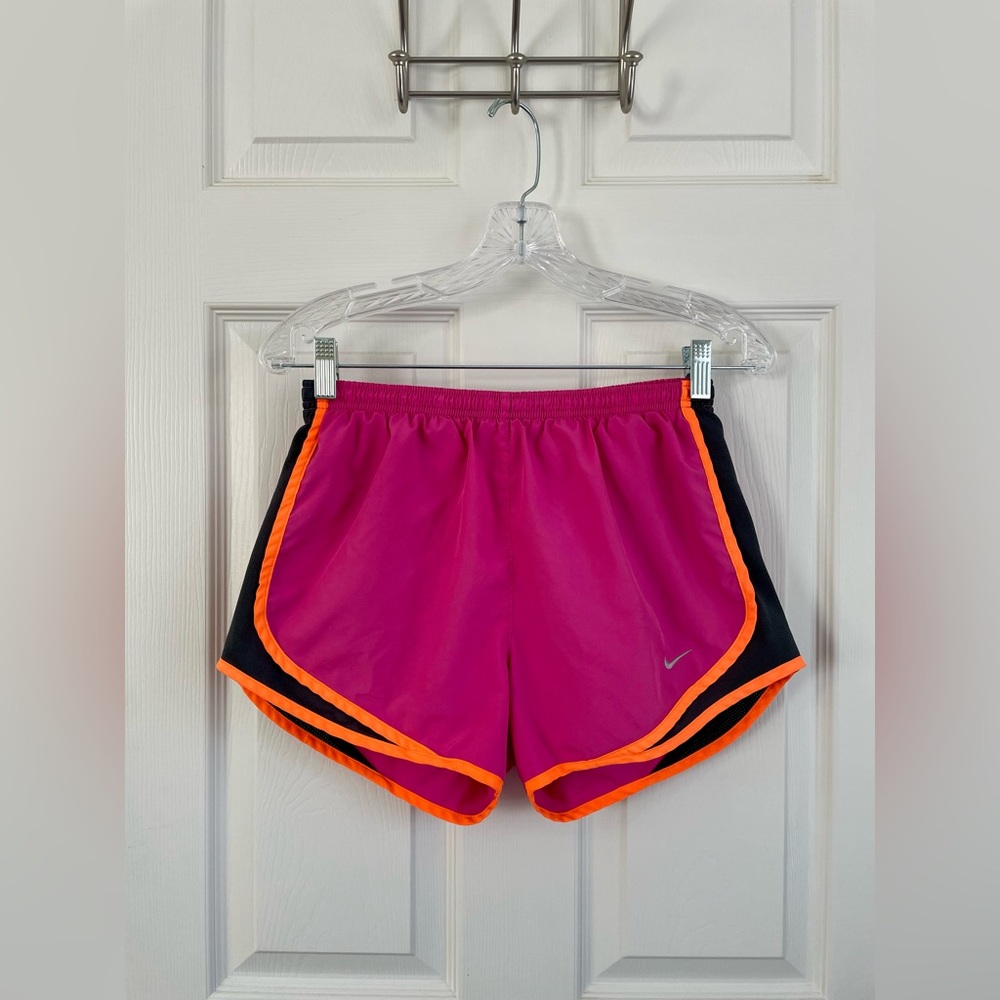 Nike Women's Vibrant Pink and Orange Dri-Fit Athletic Shorts